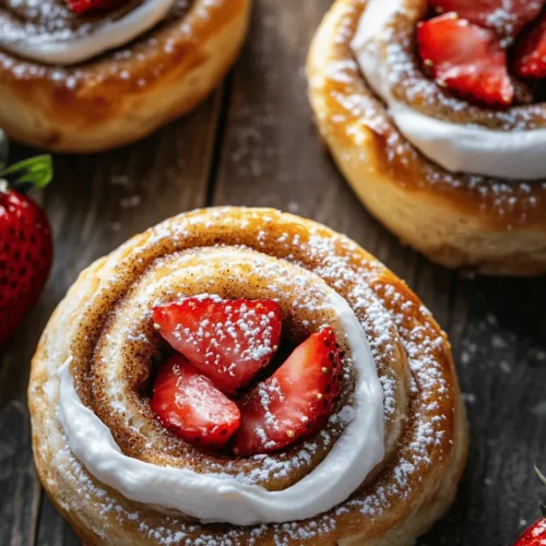 If you’re looking to elevate your breakfast game or make a show-stopping dessert, the Sweet Delight: Strawberry Cinnamon Rolls recipe is the perfect answer. This delightful twist on the classic cinnamon roll fuses the warm, comforting flavors of cinnamon with the fresh, vibrant sweetness of strawberries. The result? A treat that's not only visually appealing but also bursting with flavor. Whether you serve them at a leisurely brunch or indulge in them as a post-dinner dessert, these rolls are sure to impress your family and friends.