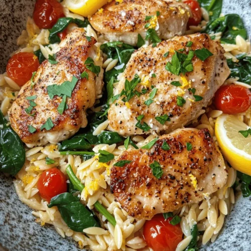 Zesty Lemon Chicken Orzo is a delightful dish that brings together the comforting essence of a warm meal and the refreshing brightness of citrus flavors. This recipe showcases tender chicken simmered in a vibrant lemon-infused broth, accompanied by delicate orzo pasta, fresh vegetables, and aromatic herbs. Perfect for a weeknight dinner or a special gathering, this dish not only tantalizes the taste buds but also nourishes the body.