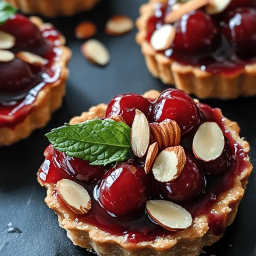 Welcome to the delightful world of Cherry Almond Tarts, a dessert that encapsulates the essence of sweetness and nutty richness in every bite. These tarts are not just visually appealing with their glossy cherry topping and golden crust; they also offer a flavor experience that is both comforting and sophisticated. The combination of juicy cherries with a hint of almond creates a perfect harmony, making Cherry Almond Tarts an ideal treat for any occasion, whether it’s a casual family gathering, a festive celebration, or an elegant dinner party.