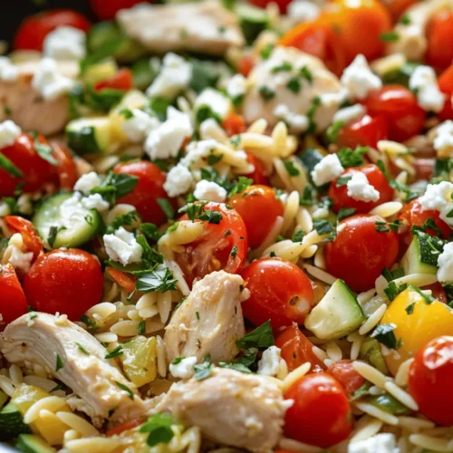 Discover the vibrant flavors of the Mediterranean with this Easy Mediterranean Chicken Orzo recipe. This dish combines tender chicken thighs, colorful vegetables, and creamy feta cheese, all brought together with the satisfying texture of orzo pasta. Perfect for a weeknight dinner or a gathering with friends, this recipe is not only quick to prepare but also packs a punch of nutrition and taste.