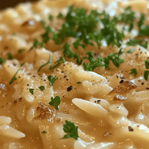 Creamy Garlic Parmesan Orzo is a dish that captures the essence of comfort food. With its rich, velvety texture and aromatic flavors, this recipe is a delightful way to elevate your dining experience, whether you're enjoying it as a side dish or making it the star of the meal. The combination of tender orzo pasta enveloped in a creamy sauce infused with garlic and Parmesan cheese creates a luxurious dish that is sure to please any palate.