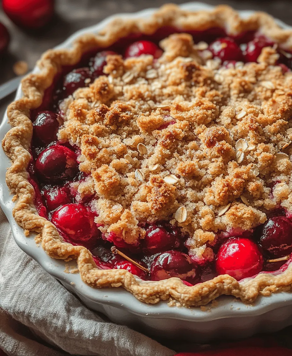 Cherry Crumb Pie Delight is a quintessential dessert that captures the essence of summer in every bite. This delightful pie features a luscious filling of juicy cherries, perfectly balanced with a sweet and crumbly topping that elevates it to a standout dish for any occasion. The contrasting flavors of sweet and tart cherries meld together beautifully, creating a symphony of taste that is irresistible to the palate. Whether you're hosting a summer gathering, celebrating a holiday feast, or simply enjoying a casual family dinner, Cherry Crumb Pie Delight is a versatile dessert that is sure to impress your guests and leave them asking for seconds.