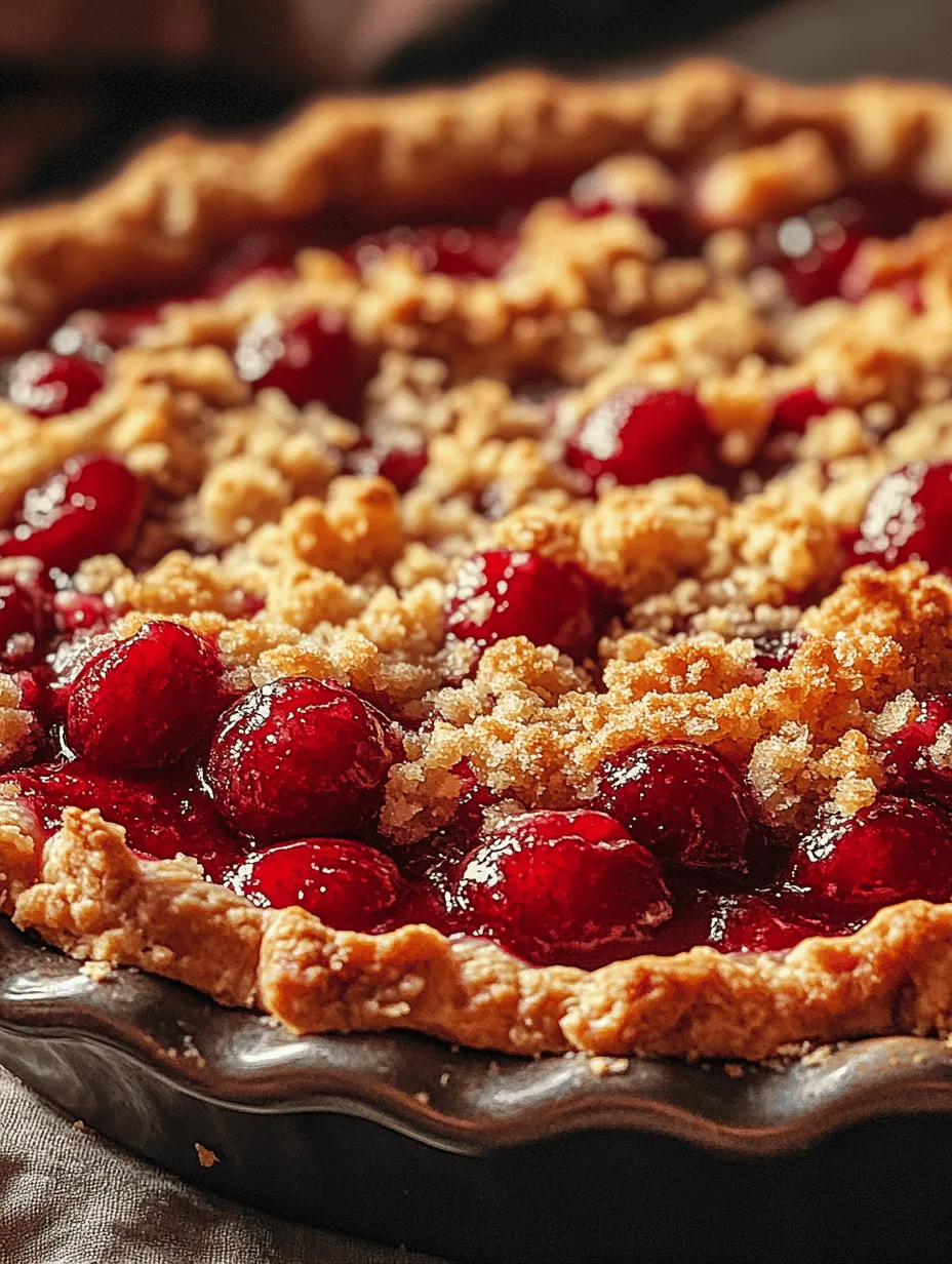 Cherry Crumb Pie Delight is a quintessential dessert that captures the essence of summer in every bite. This delightful pie features a luscious filling of juicy cherries, perfectly balanced with a sweet and crumbly topping that elevates it to a standout dish for any occasion. The contrasting flavors of sweet and tart cherries meld together beautifully, creating a symphony of taste that is irresistible to the palate. Whether you're hosting a summer gathering, celebrating a holiday feast, or simply enjoying a casual family dinner, Cherry Crumb Pie Delight is a versatile dessert that is sure to impress your guests and leave them asking for seconds.