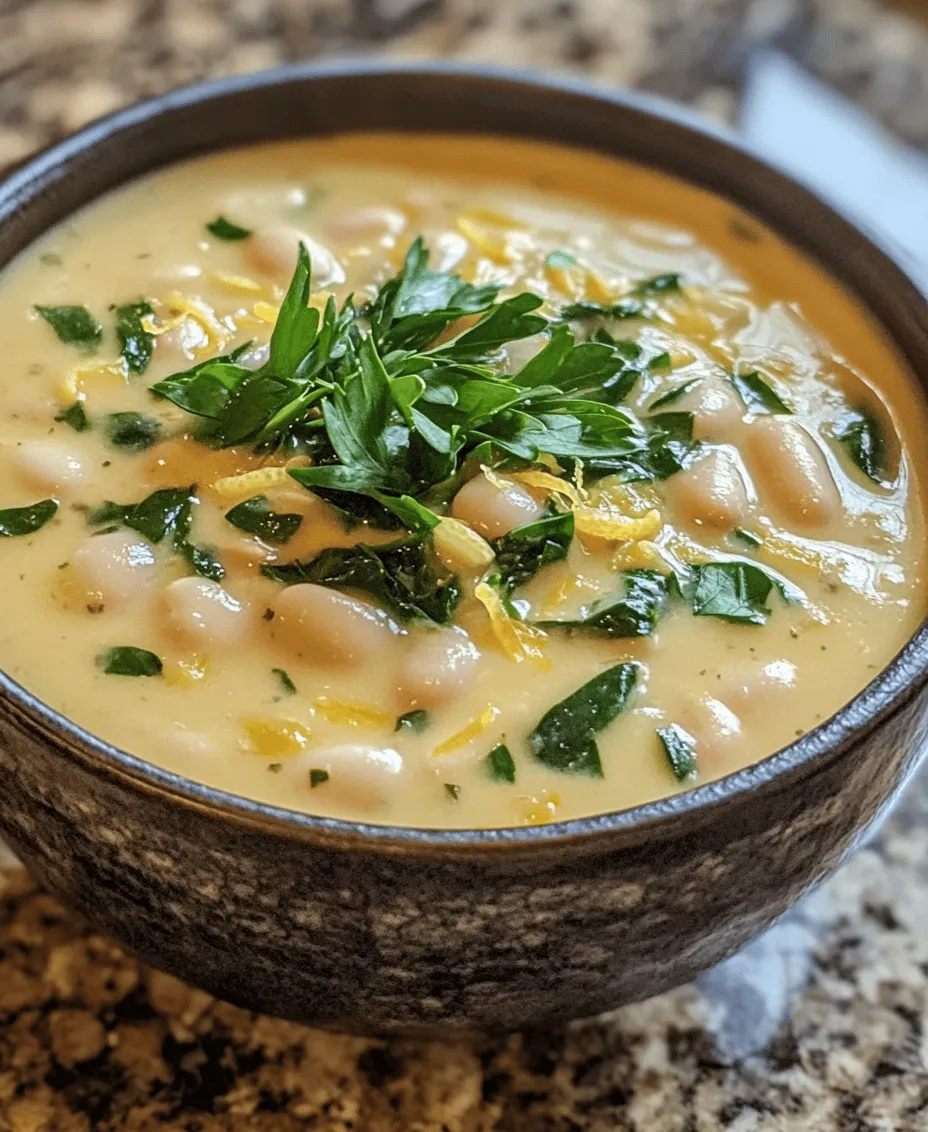 Soup is often seen as the ultimate comfort food, a warm embrace in a bowl that has the power to soothe both body and soul. Among the many varieties, <strong>Creamy Tuscan White Bean Lemon Soup</strong> stands out for its unique combination of flavors and textures. This delightful soup marries the creamy richness of white beans with the bright, refreshing notes of lemon, making it not only comforting but also incredibly nutritious.” /></p>
</p>
<h3>Step-by-Step Guide to Making Creamy Tuscan White Bean Lemon Soup</h3>
</p>
<p>Creating a delightful bowl of Creamy Tuscan White Bean Lemon Soup is not only about combining ingredients; it’s about layering flavors to achieve a comforting, aromatic dish that transports you straight to the sun-kissed hills of Tuscany. Below is a detailed step-by-step guide to help you prepare this flavorful soup seamlessly.</p>
</p>
<h4>Preparing the Vegetables for Optimal Flavor</h4>
</p>
<p>Begin by gathering your fresh vegetables: onions, garlic, carrots, and celery. These ingredients form the aromatic base of your soup, known as the mirepoix.</p>
</p>
<p>1. <strong>Chop the Onions</strong>: Start by finely dicing one medium onion. A sharp knife will make this task easier and ensure even cuts. Onions add sweetness and depth to the soup.</p>
</p>
<p>2. <strong>Mince the Garlic</strong>: Take 3-4 cloves of garlic and mince them finely. Garlic not only infuses the soup with flavor but also adds a health boost due to its antioxidant properties.</p>
</p>
<p>3. <strong>Dice the Carrots and Celery</strong>: Chop 2 carrots and 2 celery stalks into small, uniform pieces. This ensures they cook evenly and contribute to the texture of the soup.</p>
</p>
<p>4. <strong>Sauté the Vegetables</strong>: In a large pot, heat 2 tablespoons of olive oil over medium heat. Add the diced onions and sauté for about 3-4 minutes until they become translucent. Then, add the minced garlic and sauté for an additional minute until fragrant. Finally, add the carrots and celery, cooking for another 5 minutes until they soften.</p>
</p>
<h4>The Role of Herbs in Enhancing the Soup’s Aroma</h4>
</p>
<p>Herbs are essential in elevating the flavor profile of your soup. For this recipe, fresh thyme and oregano play a crucial role.</p>
</p>
<p>1. <strong>Add Fresh Herbs</strong>: Once your vegetables are soft, stir in 1 teaspoon of dried oregano and 1 teaspoon of fresh thyme leaves (or ½ teaspoon of dried thyme). The herbs should be added at this stage to allow their essential oils to release into the soup, enhancing the overall aroma.</p>
</p>
<h4>Blending Techniques: Achieving the Desired Creaminess</h4>
</p>
<p>A key feature of this soup is its creamy texture, achieved by blending a portion of it. Here’s how to do it:</p>
</p>
<p>1. <strong>Add the Beans and Broth</strong>: Incorporate 2 cans of drained and rinsed cannellini beans into the pot along with 4 cups of vegetable broth. This combination not only adds creaminess but also provides protein.</p>
</p>
<p>2. <strong>Simmer</strong>: Bring the soup to a gentle simmer and allow it to cook for about 15-20 minutes. This cooking time allows the flavors to meld beautifully.</p>
</p>
<p>3. <strong>Blend the Soup</strong>: Using an immersion blender, carefully blend the soup until smooth. If you prefer a chunkier texture, blend only half the soup and leave the rest as is. Alternatively, you can transfer the soup in batches to a regular blender. Always ensure to let it cool slightly before blending to avoid splattering.</p>
</p>
<p>4. <strong>Adjust Consistency</strong>: If the soup is too thick for your liking, add a bit more vegetable broth until you reach your desired consistency.</p>
</p>
<h4>Importance of Seasoning and Balancing Flavors with Lemon</h4>
</p>
<p>Seasoning is crucial in bringing out the flavors of your ingredients, particularly in a soup that celebrates the brightness of lemon.</p>
</p>
<p>1. <strong>Season with Salt and Pepper</strong>: Taste your soup and add salt and freshly cracked black pepper to taste. Remember, seasoning should enhance the dish without overpowering it.</p>
</p>
<p>2. <strong>Incorporate Lemon Juice</strong>: Finally, stir in the juice of 1-2 lemons, adjusting to your preference. The acidity from the lemon juice not only brightens the soup but also enhances the flavors of the herbs and beans.</p>
</p>
<h3>Tips for Customizing Your Soup</h3>
</p>
<p>This Creamy Tuscan White Bean Lemon Soup is versatile, allowing you to modify it based on your preferences or dietary needs.</p>
</p>
<h4>Suggestions for Ingredient Substitutions</h4>
</p>
<p>– <strong>Different Beans</strong>: While cannellini beans are traditional, feel free to use navy beans, great northern beans, or even chickpeas for a unique twist.</p>
</p>
<p>– <strong>Greens</strong>: Incorporate leafy greens such as kale or spinach for added nutrition. Add them to the soup at the end of cooking, allowing them to wilt slightly.</p>
</p>
<h4>Ideas for Adding Protein</h4>
</p>
<p>For those desiring a heartier meal, consider adding protein:</p>
</p>
<p>– <strong>Chicken</strong>: Shredded cooked chicken can be stirred in after blending for a filling dish.</p>
</p>
<p>– <strong>Sausage</strong>: For a robust flavor, add Italian sausage. Cook it in the pot before adding the vegetables.</p>
</p>
<h4>Variations for Dietary Preferences</h4>
</p>
<p>– <strong>Vegan</strong>: This recipe is naturally vegan if you use vegetable broth. Ensure any additional proteins and garnishes align with vegan standards.</p>
</p>
<p>– <strong>Gluten-Free</strong>: The soup is gluten-free as all the ingredients used are free from gluten, making it a safe option for individuals with gluten sensitivities.</p>
</p>
<h3>Serving Suggestions and Pairings</h3>
</p>
<p>When it comes to serving your Creamy Tuscan White Bean Lemon Soup, presentation and pairing can elevate the dining experience.</p>
</p>
<h4>Recommendations for Serving the Soup</h4>
</p>
<p>– <strong>Garnishes</strong>: Top each bowl with a drizzle of olive oil, a sprinkle of fresh parsley or basil, and a pinch of red pepper flakes for a touch of heat. This not only adds flavor but also visual appeal.</p>
</p>
<h4>Suggested Side Dishes that Complement the Soup</h4>
</p>
<p>– <strong>Crusty Bread</strong>: Serve the soup with slices of warm, crusty bread for dipping. Sourdough or baguette works wonderfully.</p>
</p>
<p>– <strong>Salad</strong>: A simple mixed green salad with a light vinaigrette can provide a refreshing contrast to the creamy soup.</p>
</p>
<h4>Ideal Occasions for Serving</h4>
</p>
<p>This soup is perfect for various occasions:</p>
</p>
<p>– <strong>Family Dinners</strong>: Its comforting nature makes it a great choice for family gatherings.</p>
</p>
<p>– <strong>Meal Prep</strong>: Make a large batch to enjoy throughout the week. It stores well in the refrigerator and can be easily reheated.</p>
</p>
<h3>Conclusion</h3>
</p>
<p>In summary, the Creamy Tuscan White Bean Lemon Soup is a delicious, healthy, and easy-to-prepare dish that brings the warm flavors of Tuscany into your home. The combination of creamy beans, fresh herbs, and bright lemon creates a comforting meal that is perfect for any occasion.</p>
</p>
<p>We encourage you to try this recipe and savor the delightful flavors that it offers. Homemade soups like this not only nourish the body but also warm the soul, making them an essential part of a balanced diet. Embrace the comforting nature of soups and enjoy a culinary experience that highlights the beauty of simple ingredients combined with love and care.</p>
<div id=