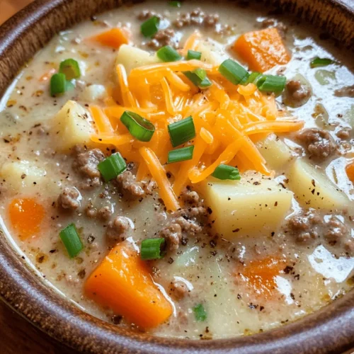 In the realm of comfort food, few dishes rival the heartwarming allure of a creamy potato and hamburger soup. This recipe is a perfect blend of simple ingredients and robust flavors, designed for the busy cook who desires a delicious, hearty meal without the fuss. Utilizing a Crockpot not only simplifies the cooking process but also allows the flavors to meld beautifully over time, creating a satisfying dish that is perfect for family dinners or cozy nights in.