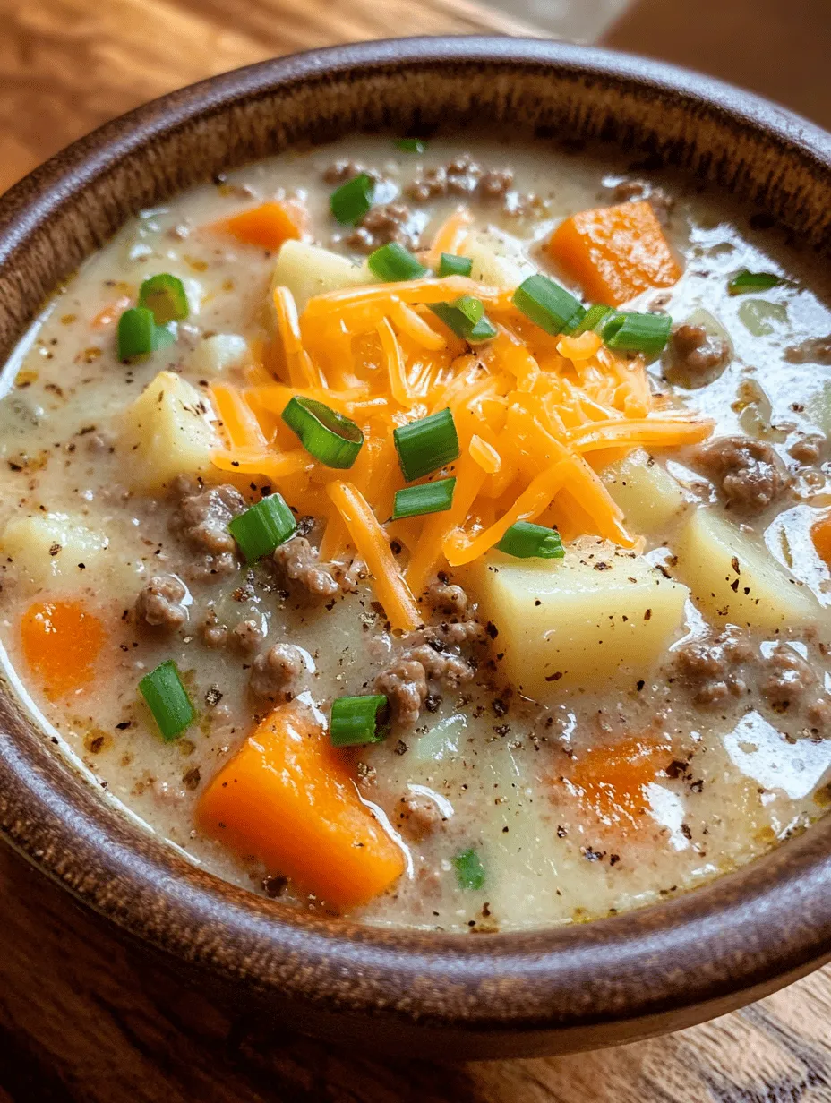 In the realm of comfort food, few dishes rival the heartwarming allure of a creamy potato and hamburger soup. This recipe is a perfect blend of simple ingredients and robust flavors, designed for the busy cook who desires a delicious, hearty meal without the fuss. Utilizing a Crockpot not only simplifies the cooking process but also allows the flavors to meld beautifully over time, creating a satisfying dish that is perfect for family dinners or cozy nights in.