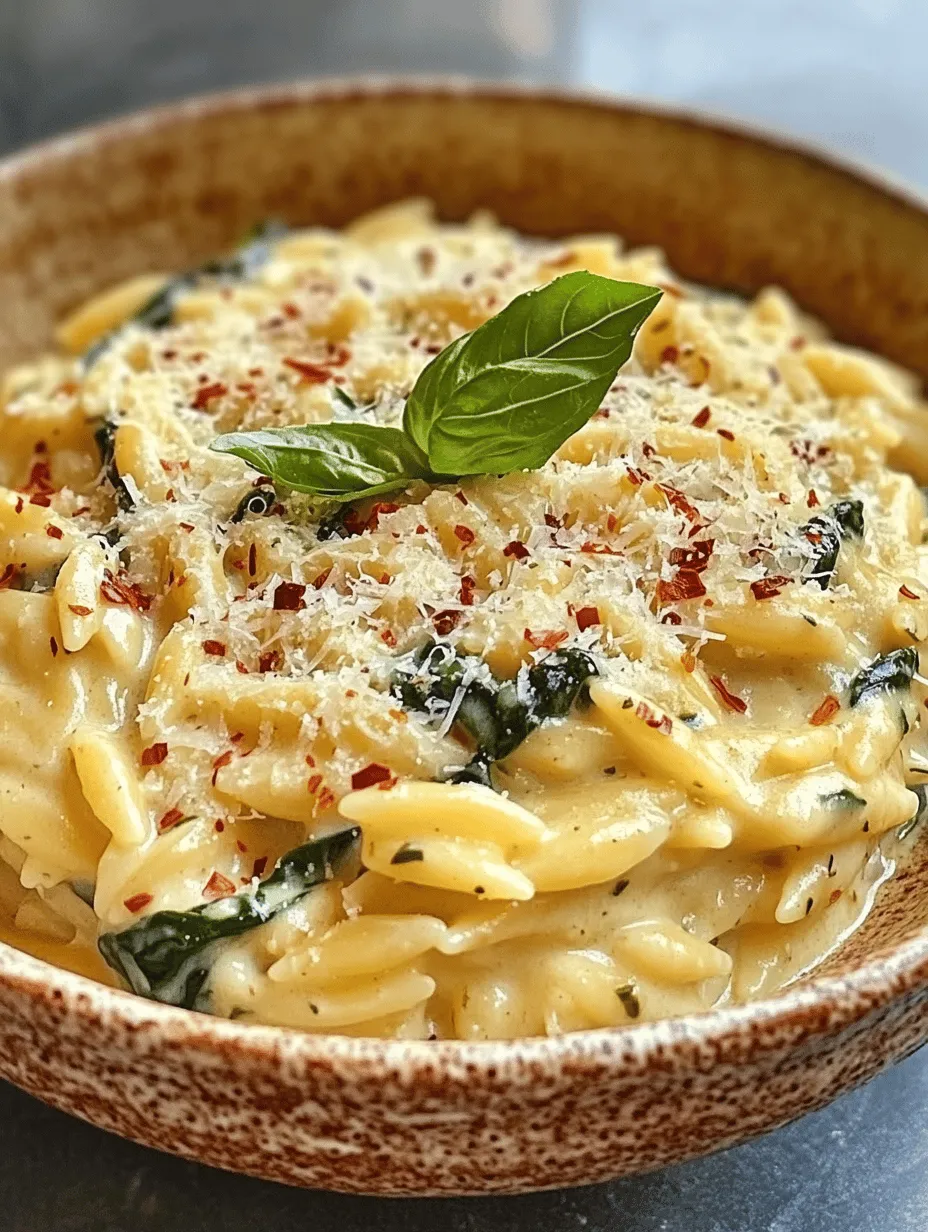 If you're searching for a dish that marries comfort with nutrition, look no further than Creamy Garlic Spinach Orzo. This delightful recipe brings together the satisfying textures of orzo pasta, the aromatic essence of garlic, and the vibrant freshness of spinach, all enveloped in a luscious cream sauce. It's not just a meal; it's an experience that tantalizes your taste buds while ensuring you get a healthy dose of vegetables.