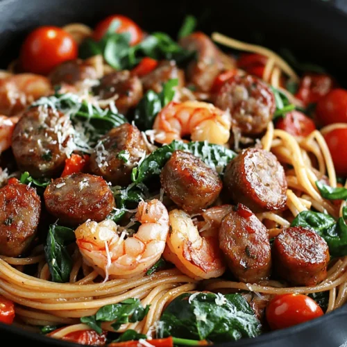 If you're searching for a quick and delectable weeknight dinner that doesn't skimp on flavor, look no further than garlic butter shrimp and sausage skillet pasta. This dish perfectly marries the savory notes of sautéed sausage with succulent shrimp, all enveloped in a rich, buttery garlic sauce. Add in the brightness of cherry tomatoes and fresh spinach, and you’ve got a meal that’s not only comforting but also bursting with color and nutrition.