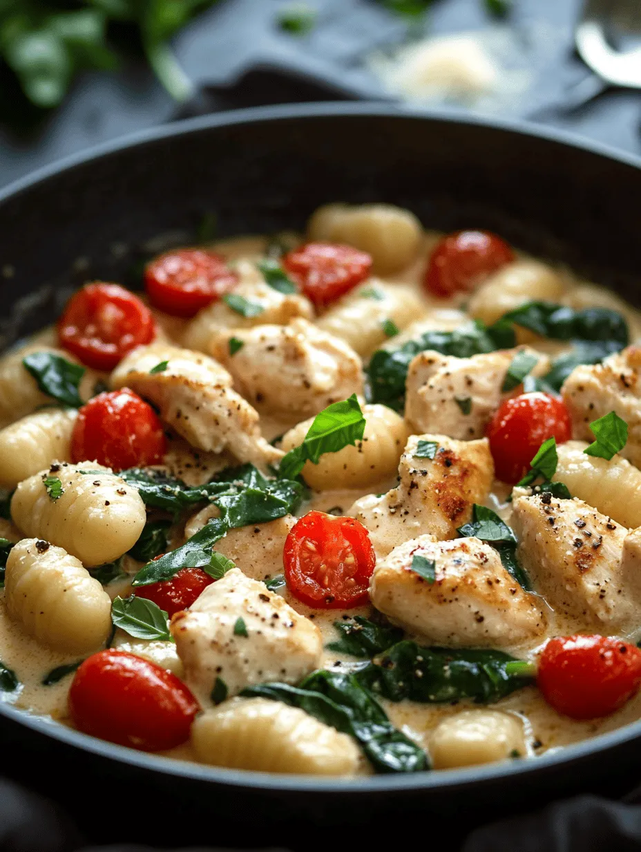 The Garlic Chicken Gnocchi Skillet captures the essence of comfort food with its hearty ingredients and bold flavors. The dish features a delightful combination of tender chicken pieces, soft gnocchi, and vibrant vegetables like spinach and cherry tomatoes. Each bite is a celebration of textures and tastes, making it a favorite for both adults and children alike.