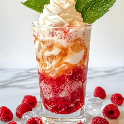 The Raspberry Cream Soda Delight is a harmonious blend of flavors that is sure to please any palate. The tartness of fresh raspberries is beautifully complemented by the rich creaminess of vanilla ice cream, creating a delightful contrast. The sparkling water adds a refreshing fizz that elevates the drink, while raspberry syrup intensifies the fruity flavor, ensuring that every sip is bursting with sweetness. Topped with a dollop of whipped cream and garnished with fresh mint leaves, this drink is as visually appealing as it is delicious. Whether you’re serving it at a summer gathering or simply treating yourself on a hot afternoon, this beverage is sure to impress.