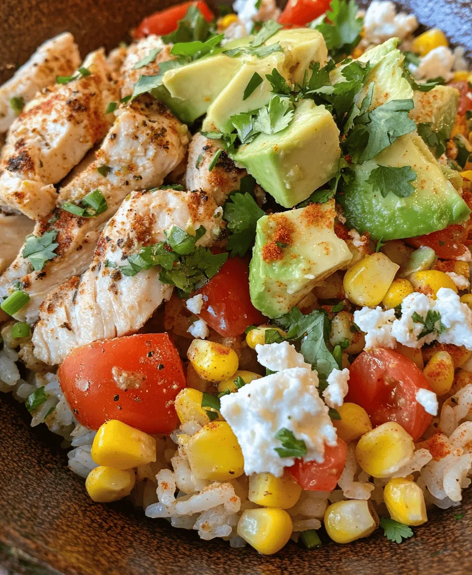 The Street Corn Chicken Rice Bowl is an exciting and nutritious dish that encapsulates the essence of street food in a wholesome meal. Combining the hearty goodness of chicken and rice with the vibrant flavors of sweet corn, bell peppers, and creamy avocado, this recipe is not just a feast for the taste buds, but also a powerhouse of nutrition. Whether you're looking for a quick meal on a busy weekday or a delicious dish for a laid-back weekend dinner, this bowl is sure to delight.