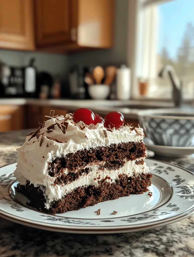 The Black Forest Cake, known as Schwarzwälder Kirschtorte in German, is a sumptuous dessert that has captured the hearts of cake lovers around the world. Originating from the Black Forest region in Germany, this cake is a delightful combination of rich chocolate sponge, luscious cream, and tart cherries. The cake's name is derived from the cherry brandy, Kirschwasser, which is traditionally used in the recipe and is also a nod to the black forests that are famous for their Morello cherries.