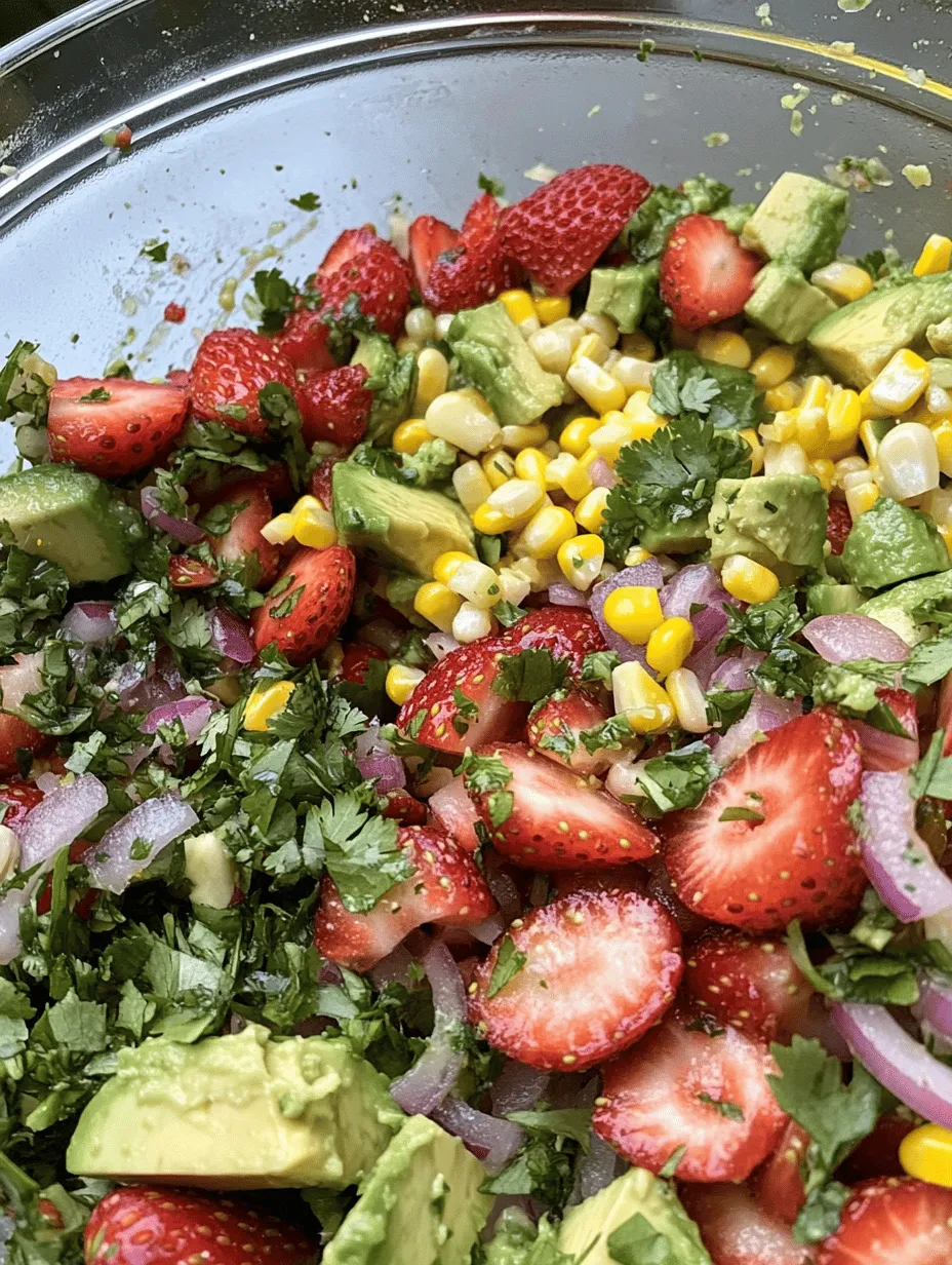 In recent years, there has been a noticeable trend towards incorporating fresh, seasonal ingredients into our meals. The Avocado Strawberry Corn Salad Delight embodies this movement by utilizing ingredients that are not only delicious but also packed with nutritional benefits. Avocados, strawberries, and corn come together harmoniously, each contributing its unique flavor profile. The creaminess of avocados balances beautifully with the sweetness of strawberries, while the corn adds a satisfying crunch that elevates the dish.