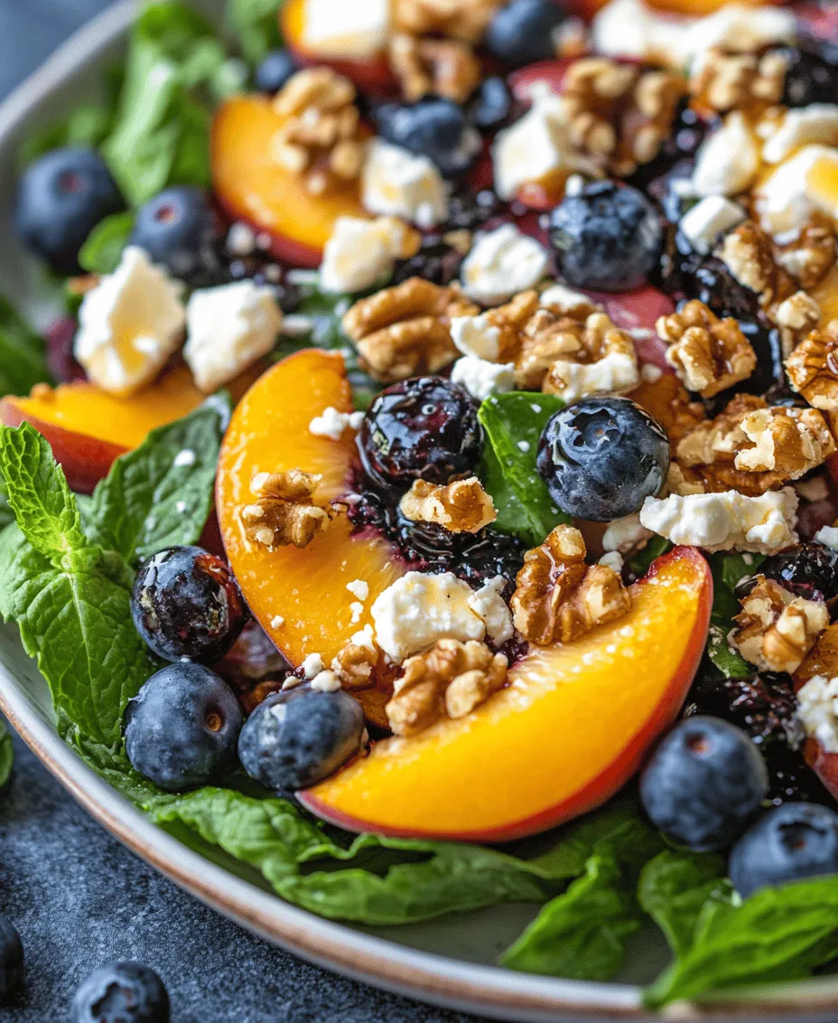 In the world of salads, few combinations can rival the refreshing and vibrant flavors of the Blueberry Peach Feta Salad. This delightful dish, bursting with color and texture, is a celebration of summer produce and is sure to be a hit at any gathering. With sweet blueberries, juicy peaches, creamy feta, and crisp mixed greens, this salad not only looks visually stunning but also offers a symphony of flavors that dance on the palate.