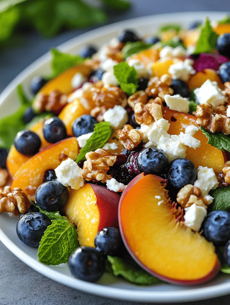 In the world of salads, few combinations can rival the refreshing and vibrant flavors of the Blueberry Peach Feta Salad. This delightful dish, bursting with color and texture, is a celebration of summer produce and is sure to be a hit at any gathering. With sweet blueberries, juicy peaches, creamy feta, and crisp mixed greens, this salad not only looks visually stunning but also offers a symphony of flavors that dance on the palate.