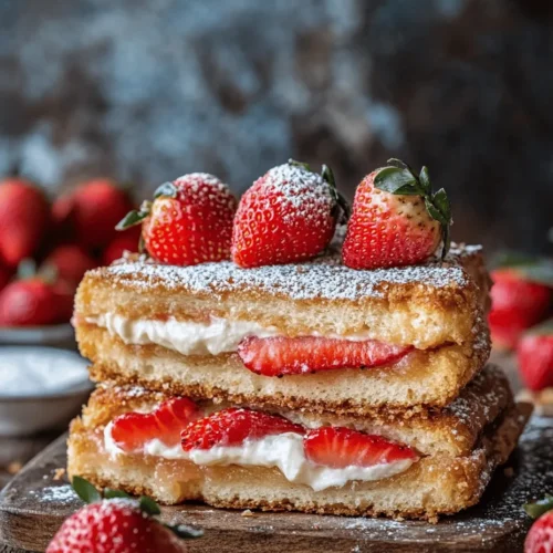 Fried Strawberry Cheesecake Sandwiches are an innovative twist on two beloved classics: cheesecake and sandwiches. This delightful dessert combines the rich, creamy goodness of traditional cheesecake with the comforting familiarity of a sandwich, all wrapped in a crispy, golden coating that is sure to tantalize your taste buds. Imagine biting into a warm, gooey filling of sweetened cream cheese and fresh strawberries, enveloped by the satisfying crunch of fried bread. Whether you're looking to impress guests at a special occasion or simply seeking to satisfy a sweet craving, this recipe offers a perfect fusion of flavors and textures that will leave everyone wanting more.