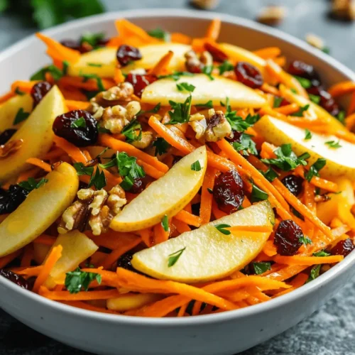 In the world of culinary delights, fresh salads hold a special place as vibrant, nutritious, and versatile dishes that can brighten any meal. Whether served as a light lunch, a side dish at dinner, or a refreshing addition to a picnic, salads are more than just a collection of greens; they are a canvas for creativity and flavor. Among the myriad of salad options, the Refreshing Apple Cranberry Carrot Salad stands out as an irresistible choice, combining sweet, tart, and crunchy elements in every bite. This delightful salad not only pleases the palate but also offers a wealth of health benefits, making it an excellent addition to a balanced diet.