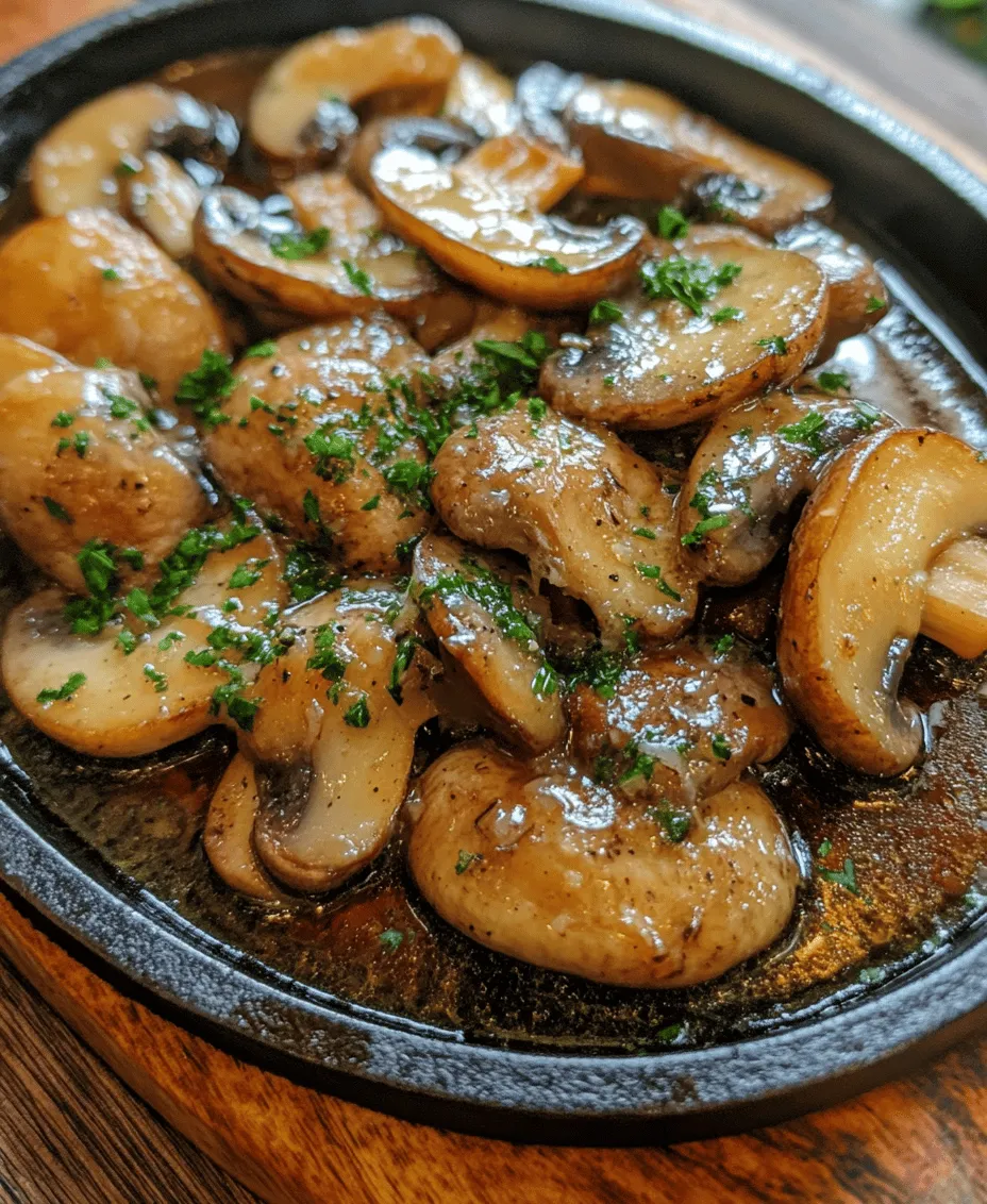 Mushrooms have an enchanting ability to absorb flavors, making them versatile ingredients in various cuisines. Among the most commonly used varieties are <strong>button mushrooms</strong> and <strong>cremini mushrooms</strong>, each offering unique characteristics that can enhance any dish.” /></p>
</p>
<h2>Optional Ingredients: Thyme and Their Flavor Contributions</h2>
</p>
<p>While the main ingredients of garlic butter mushrooms shine brightly, the addition of optional herbs can elevate the dish to a new level. Thyme, in particular, is a fantastic choice that pairs beautifully with mushrooms. This aromatic herb has earthy, floral notes that complement the savory richness of butter and garlic. Thyme is not only flavorful but also boasts health benefits, including anti-inflammatory properties and antioxidants.</p>
</p>
<p>Incorporating fresh thyme into your garlic butter mushrooms can enhance the overall flavor profile. A light sprinkle of dried thyme can also work in a pinch, but fresh thyme is recommended for the best results. As you prepare your dish, feel free to experiment with other herbs such as parsley or rosemary; each will impart its unique characteristics to the final outcome.</p>
</p>
<h2>Step-by-Step Guide to Preparing Magical Garlic Butter Mushrooms</h2>
</p>
<h3>Cleaning the Mushrooms: Importance of Preparation</h3>
</p>
<p>Before diving into the cooking process, proper preparation and cleaning of your mushrooms are vital for a successful dish. Mushrooms can harbor dirt, debris, and even small insects, so a good cleaning is essential.</p>
</p>
<p><strong>Best Practices for Cleaning Mushrooms</strong></p>
</p>
<p>1. <strong>Use a Soft Brush</strong>: A mushroom brush or a clean, dry cloth is ideal for removing dirt. Gently brush each mushroom to clear away any residue without damaging the delicate surface.</p>
</p>
<p>2. <strong>Avoid Soaking in Water</strong>: Mushrooms are like sponges; if soaked in water, they can absorb moisture, which leads to a soggy texture when cooked. Instead, if additional cleaning is necessary, quickly rinse them under cold water and immediately dry them with a paper towel.</p>
</p>
<p>3. <strong>Trim the Stems</strong>: If the stems are tough or woody, trim the ends. This will ensure a pleasant texture in your final dish.</p>
</p>
<h3>Creating the Garlic Butter Base</h3>
</p>
<p>The garlic butter base is a crucial element that defines the flavor of this recipe. The combination of butter and garlic creates a rich, aromatic sauce that envelops each mushroom, enhancing their natural umami flavor.</p>
</p>
<p><strong>Techniques for Melting Butter and Oil Evenly</strong></p>
</p>
<p>1. <strong>Choose the Right Pan</strong>: A heavy-bottomed skillet or sauté pan is best for even heat distribution, preventing hot spots that can burn the butter.</p>
</p>
<p>2. <strong>Melt with Care</strong>: Start by adding a mix of unsalted butter and a splash of olive oil to the pan. Olive oil raises the smoke point of the butter, preventing it from browning too quickly.</p>
</p>
<p>3. <strong>Control the Heat</strong>: Use medium heat to melt the butter slowly, allowing the flavors to meld without scorching.</p>
</p>
<p><strong>Timing for Adding Garlic for Optimal Flavor</strong></p>
</p>
<p>To achieve the best garlic flavor without bitterness, timing is key.</p>
</p>
<p>1. <strong>Add Garlic After Butter Melts</strong>: Once the butter is fully melted and bubbling gently, add minced garlic to the pan.</p>
</p>
<p>2. <strong>Watch the Color</strong>: Sauté the garlic for about 30 seconds to a minute, stirring frequently until it becomes fragrant and lightly golden. This ensures that the garlic releases its essential oils without burning.</p>
</p>
<h3>Cooking Instructions: Achieving the Perfect Texture</h3>
</p>
<p>With your mushrooms cleaned and the garlic butter base ready, it’s time to cook the mushrooms.</p>
</p>
<p><strong>Recommended Cooking Techniques for Mushrooms</strong></p>
</p>
<p>1. <strong>Sautéing</strong>: Add the prepared mushrooms to the pan, ensuring they are in a single layer. This technique allows for even cooking and browning.</p>
</p>
<p>2. <strong>Adjusting the Heat</strong>: Keep the heat at medium-high. If the pan is too hot, the mushrooms can burn; if too low, they will release too much moisture and steam instead of browning.</p>
</p>
<p><strong>Tips for Ensuring Even Cooking and Browning</strong></p>
</p>
<p>1. <strong>Avoid Overcrowding</strong>: Cooking mushrooms in batches if necessary will allow them to brown rather than steam. If the pan is too crowded, they will release moisture and lose that desired caramelization.</p>
</p>
<p>2. <strong>Stir Gently</strong>: Allow the mushrooms to sit in the pan for a couple of minutes before stirring. This will help develop a nice golden-brown crust.</p>
</p>
<p>3. <strong>Seasoning Midway</strong>: Season the mushrooms with salt and pepper halfway through cooking; this helps to draw out their moisture and enhances flavor.</p>
</p>
<h3>Final Touches: Seasoning and Serving</h3>
</p>
<p>Once your mushrooms are perfectly cooked, it’s time to add the finishing touches that will bring your dish to life.</p>
</p>
<p><strong>Importance of Fresh Herbs in Enhancing Flavor</strong></p>
</p>
<p>1. <strong>Add Fresh Thyme</strong>: If using thyme, now is the time to add it. Stir in a handful of fresh thyme leaves just before taking the pan off the heat. This will add a burst of freshness and enhance the overall aroma.</p>
</p>
<p>2. <strong>Final Seasoning</strong>: Taste and adjust the seasoning if necessary. A squeeze of lemon juice can also brighten the flavors and balance the richness of the garlic butter.</p>
</p>
<p><strong>Presentation Tips for Serving the Dish</strong></p>
</p>
<p>1. <strong>Use a Beautiful Serving Dish</strong>: Transfer the garlic butter mushrooms to a serving platter. A white dish can make the mushrooms’ colors pop, highlighting the golden brown tones.</p>
</p>
<p>2. <strong>Garnish</strong>: For an appealing finish, sprinkle with a bit of fresh parsley or additional thyme. This not only adds a splash of color but also signals freshness.</p>
</p>
<h2>Serving Suggestions for Magical Garlic Butter Mushrooms</h2>
</p>
<h3>Pairing Options: Ideal Accompaniments</h3>
</p>
<p>Magical garlic butter mushrooms are versatile and can complement many dishes or stand alone as an appetizer.</p>
</p>
<p><strong>Suggested Main Courses That Complement the Dish</strong></p>
</p>
<p>1. <strong>Grilled Meats</strong>: These mushrooms pair perfectly with grilled chicken, steak, or pork. The savory flavors enhance the richness of the meats.</p>
</p>
<p>2. <strong>Pasta Dishes</strong>: Serve them over pasta for a quick and elegant meal. A simple spaghetti aglio e olio or creamy fettuccine Alfredo will harmonize beautifully with the mushrooms.</p>
</p>
<p>3. <strong>Risotto</strong>: Add them to a creamy risotto for a luxurious touch, accentuating the dish with their umami flavor.</p>
</p>
<p><strong>Ideas for Serving as a Standalone Appetizer</strong></p>
</p>
<p>1. <strong>Toasted Baguette</strong>: Spoon the mushrooms onto slices of toasted baguette for a delightful bruschetta-style appetizer.</p>
</p>
<p>2. <strong>Cheese Board</strong>: Incorporate them into a cheese platter, pairing them with various cheeses, olives, and nuts for a sophisticated touch.</p>
</p>
<h3>Creative Uses for Leftovers</h3>
</p>
<p>Should you have any garlic butter mushrooms left over, consider these creative options.</p>
</p>
<p><strong>Incorporating Mushrooms into Other Dishes</strong></p>
</p>
<p>1. <strong>Omelettes</strong>: Fold them into an omelet for a hearty breakfast or brunch option.</p>
</p>
<p>2. <strong>Pizza Topping</strong>: Use them as a topping for homemade or store-bought pizza, adding a burst of flavor and texture.</p>
</p>
<p>3. <strong>Stir-Fries</strong>: Incorporate them into a stir-fry for a quick and flavorful dinner. Their richness will complement vegetables and proteins alike.</p>
</p>
<p><strong>Storage Tips to Maintain Freshness</strong></p>
</p>
<p>1. <strong>Refrigerate Promptly</strong>: Store any leftovers in an airtight container in the refrigerator. They should be consumed within 3-4 days for the best flavor and freshness.</p>
</p>
<p>2. <strong>Reheating</strong>: When reheating, do so gently on the stovetop or in a microwave, adding a splash of water or broth to revive their texture.</p>
</p>
<h2>Conclusion: The Joy of Cooking Magical Garlic Butter Mushrooms</h2>
</p>
<p>Recapping the simplicity and elegance of the magical garlic butter mushrooms, this recipe is a testament to how a few quality ingredients can create a truly delicious dish. The balance of flavors from the garlic, butter, and mushrooms, combined with optional herbs like thyme, makes for a culinary experience that is both satisfying and healthy.</p>
</p>
<p>Cooking these mushrooms is a joyful endeavor, whether you’re preparing them for a special occasion or a simple weeknight dinner. The universal appeal of garlic butter mushrooms transcends cultural boundaries, making them a beloved dish in various cuisines around the world. As you gather around the table to share this delightful dish, you’re not just enjoying a meal; you’re also sharing an experience filled with warmth, flavor, and connection. So, roll up your sleeves, embrace the process, and savor the magic of garlic butter mushrooms!</p>
<div id=