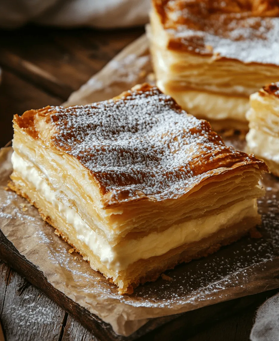 The Delightful Vanilla Custard Puff Pastry Cake is a celebration of textures and flavors that captivates the senses with each bite. This exquisite dessert combines the flakiness of puff pastry with the creamy richness of vanilla custard, creating a symphony of tastes that is both indulgent and comforting. The cake’s layers, each meticulously crafted, provide a delightful contrast that is sure to impress at any gathering or special occasion.