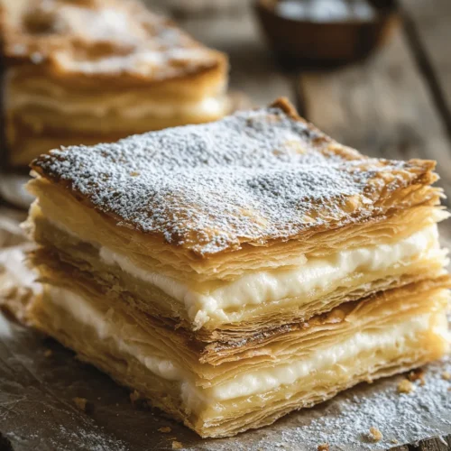 The Delightful Vanilla Custard Puff Pastry Cake is a celebration of textures and flavors that captivates the senses with each bite. This exquisite dessert combines the flakiness of puff pastry with the creamy richness of vanilla custard, creating a symphony of tastes that is both indulgent and comforting. The cake’s layers, each meticulously crafted, provide a delightful contrast that is sure to impress at any gathering or special occasion.