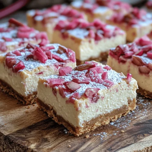 Rhubarb, with its vibrant pink stalks and unique tart flavor, has long been a beloved ingredient in many kitchens. Often referred to as a vegetable, rhubarb is most commonly used in desserts, where its natural acidity beautifully balances sweetness. This delightful ingredient not only adds a pop of color to dishes but also contributes a refreshing tang that can elevate any dessert. In this article, we are diving into a recipe that showcases rhubarb in a new light: Rhubarb Cheesecake Bars Delight.