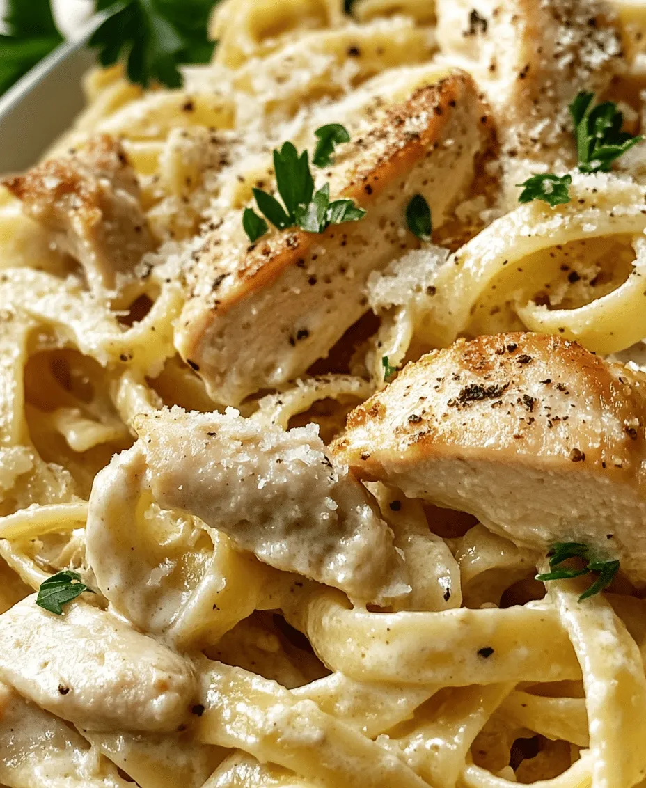 When it comes to comfort food, few dishes can compete with a creamy pasta. Enter <strong>Creamy Garlic Parmesan Chicken Pasta</strong>, a delectable combination of tender chicken, rich sauce, and perfectly cooked fettuccine that leaves you craving more. This recipe stands out not just for its flavor but also for its simplicity and the ease with which it can be prepared, making it a favorite among home cooks and busy individuals alike.” /></p>
</p>
<p><strong>Importance of Al Dente Texture and How It Affects the Final Dish</strong></p>
</p>
<p>When it comes to perfecting Creamy Garlic Parmesan Chicken Pasta, cooking your pasta to an al dente texture is critical. This Italian term translates to “to the tooth,” meaning that the pasta should be firm to the bite, with just a slight chewiness. Cooking pasta al dente not only enhances the texture of the dish but also plays a vital role in how it absorbs the sauce. Overcooked pasta tends to become mushy, losing its structure and ability to hold onto the rich, creamy sauce. This affects the overall mouthfeel of the dish, making it less enjoyable.</p>
</p>
<p>For this recipe, aim to cook your pasta according to the package instructions but start checking for doneness a minute or two before the suggested time. Remember, the pasta will continue to cook slightly even after you drain it, especially once it’s combined with the hot sauce.</p>
</p>
<p><strong>Tips for Perfect Pasta Cooking</strong></p>
</p>
<p>1. <strong>Use Plenty of Water</strong>: Always use a large pot of water to ensure that the pasta has enough space to move freely. This prevents it from sticking together.</p>
</p>
<p>2. <strong>Salt the Water</strong>: Adding a generous amount of salt (about 1 to 2 tablespoons) to the boiling water before adding the pasta will enhance its flavor.</p>
</p>
<p>3. <strong>Stir Occasionally</strong>: Stir the pasta during the first couple of minutes of cooking to prevent clumping.</p>
</p>
<p>4. <strong>Reserve Pasta Water</strong>: Before draining, save a cup of the pasta cooking water. This starchy water can be added to your sauce later to achieve the desired consistency.</p>
</p>
<p><strong>Sautéing the Chicken</strong></p>
</p>
<p>With your pasta cooking perfectly, it’s time to focus on the chicken. Sautéing chicken correctly is key to developing the rich flavors that will complement the creamy sauce.</p>
</p>
<p><strong>Techniques for Achieving a Golden Brown Finish</strong></p>
</p>
<p>To achieve that coveted golden-brown color, ensure that your chicken pieces are patted dry with paper towels before seasoning. This helps to eliminate excess moisture, allowing for better browning. Use a heavy-bottomed skillet and heat a couple of tablespoons of olive oil or butter over medium-high heat. Once the pan is hot, add the chicken in a single layer without overcrowding. Overcrowding the pan traps steam, preventing that beautiful browning.</p>
</p>
<p>Cook the chicken undisturbed for a few minutes until it forms a golden crust, then flip to cook the other side. This process not only adds depth of flavor but also creates a beautiful presentation for the dish.</p>
</p>
<p><strong>Seasoning Tips for Optimal Flavor</strong></p>
</p>
<p>Seasoning your chicken properly is crucial for building flavor. Start with a base of salt and freshly ground black pepper. For an extra layer of flavor, consider adding garlic powder, onion powder, or Italian seasoning. Toss the chicken in the seasonings before sautéing, ensuring an even coating. Once the chicken is cooked through and reaches an internal temperature of 165°F, remove it from the skillet and set it aside.</p>
</p>
<p><strong>Creating the Sauce</strong></p>
</p>
<p>Now that you have perfectly sautéed chicken, it’s time to create the luscious creamy garlic Parmesan sauce that brings this dish together.</p>
</p>
<p><strong>Step-by-Step Breakdown of the Sauce-Making Process</strong></p>
</p>
<p>1. <strong>Sauté Garlic</strong>: In the same skillet, reduce the heat to medium and add minced garlic. Sauté for about 1-2 minutes until fragrant, but be careful not to burn it as burnt garlic can impart a bitter taste.</p>
</p>
<p>2. <strong>Add Cream</strong>: Slowly pour in heavy cream while stirring to combine with the garlic. Allow the mixture to simmer gently, which will help thicken the sauce.</p>
</p>
<p>3. <strong>Incorporate Cheese</strong>: Gradually whisk in freshly grated Parmesan cheese, making sure it melts smoothly into the cream. Whisking gradually prevents clumping and ensures a velvety texture.</p>
</p>
<p>4. <strong>Season the Sauce</strong>: Taste the sauce and adjust the seasoning with salt, pepper, and perhaps a pinch of red pepper flakes for a hint of heat.</p>
</p>
<p><strong>Combining Ingredients</strong></p>
</p>
<p>Once your sauce is ready, it’s time to bring everything together for a harmonious dish.</p>
</p>
<p><strong>Tips for Ensuring Even Coating of Pasta with Sauce</strong></p>
</p>
<p>Start by adding the drained pasta directly into the sauce. Toss gently to coat the pasta evenly. If the sauce appears too thick, add a splash of the reserved pasta water gradually until you reach your desired consistency. This starchy water not only helps to thin out the sauce but also helps it adhere better to the pasta.</p>
</p>
<p>Next, return the sautéed chicken to the skillet, tossing everything together until the chicken is well coated in the creamy sauce.</p>
</p>
<p><strong>Final Touches to Enhance Presentation</strong></p>
</p>
<p>Transfer the creamy garlic Parmesan chicken pasta to a serving dish or individual plates. For an attractive presentation, sprinkle freshly chopped parsley and more grated Parmesan on top. A light drizzle of olive oil or a sprinkle of black pepper can also elevate the dish visually and flavor-wise.</p>
</p>
<p><strong>Nutritional Breakdown</strong></p>
</p>
<p>Understanding the nutritional content of your meal can help you make informed choices.</p>
</p>
<p>A typical serving of Creamy Garlic Parmesan Chicken Pasta contains approximately:</p>
</p>
<p>– <strong>Calories</strong>: 600-700</p>
<p>– <strong>Protein</strong>: 30-40 grams</p>
<p>– <strong>Fats</strong>: 30-40 grams</p>
<p>– <strong>Carbohydrates</strong>: 60-70 grams</p>
</p>
<p>This dish can fit into a balanced diet when enjoyed as part of a meal plan that includes plenty of vegetables and whole grains.</p>
</p>
<p>For those looking to make modifications for a healthier option, consider the following:</p>
</p>
<p>– <strong>Use Whole Wheat Pasta</strong>: This adds more fiber and nutrients compared to regular pasta.</p>
<p>– <strong>Substitute Cream</strong>: Use half-and-half or a plant-based cream alternative to reduce calories and fat.</p>
<p>– <strong>Add Vegetables</strong>: Incorporate broccoli, spinach, or bell peppers to increase the vitamins and minerals in your meal.</p>
</p>
<p><strong>Serving Suggestions</strong></p>
</p>
<p>To create a complete meal experience, consider these serving suggestions:</p>
</p>
<p>– <strong>Ideal Pairings</strong>: Fresh salads, such as a Caesar or arugula salad, and crusty garlic bread make excellent accompaniments.</p>
<p>– <strong>Creative Serving Ideas</strong>: This dish can be served in a casserole dish for family-style dining or portioned into individual servings for a more formal presentation.</p>
<p>– <strong>Importance of Presentation</strong>: Beautifully presented dishes enhance the dining experience, so take the time to arrange your pasta attractively with garnishes.</p>
</p>
<p><strong>Conclusion</strong></p>
</p>
<p>Creamy Garlic Parmesan Chicken Pasta is a delightful dish that showcases the comforting flavors of creamy sauce, tender chicken, and perfectly cooked pasta. The balance of rich and savory ingredients makes this recipe a favorite among many.</p>
</p>
<p>Feel free to experiment with variations—try adding sun-dried tomatoes, spinach, or even a splash of lemon juice for a fresh twist. Cooking is an art, and this recipe is a canvas for your creativity.</p>
</p>
<p>The satisfaction of a warm, hearty bowl of Creamy Garlic Parmesan Chicken Pasta brings comfort to any table, making it an excellent choice for family dinners or special occasions. Embrace the joy of cooking and enjoy the unforgettable flavors that this dish brings to your kitchen!</p>
<div id=