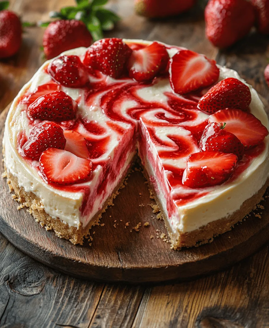 Strawberry swirl cheesecake is a dessert that holds a special place in the hearts of many dessert lovers. This delightful treat masterfully combines the rich, creamy goodness of traditional cheesecake with the vibrant, fruity essence of fresh strawberries. The result is a visually stunning dessert that is as delicious as it is beautiful, making it a popular choice for various occasions—from elegant dinner parties to casual family gatherings. The way the luscious cream cheese filling intertwines with the bright strawberry purée creates a harmonious balance of textures and flavors that leaves a lasting impression.