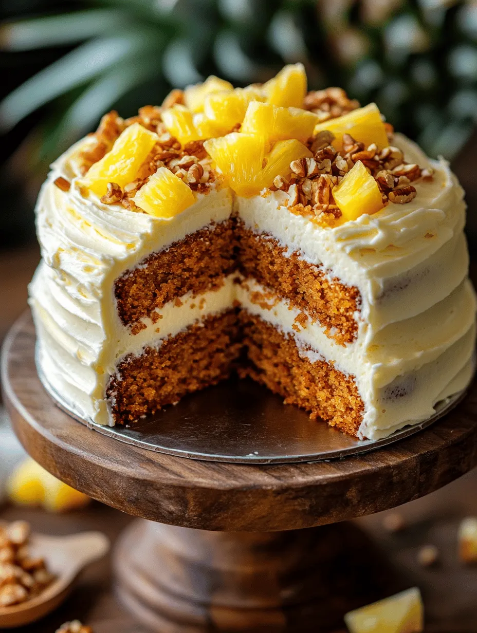 Hawaiian Carrot Pineapple Cake is a delightful dessert that perfectly marries the traditional flavors of a classic carrot cake with the sweet, tropical essence of pineapple. This cake not only captivates the palate but also transports you to sun-kissed shores with every bite. The combination of grated carrots and crushed pineapple results in a moist, flavorful cake that is as vibrant as it is delicious.