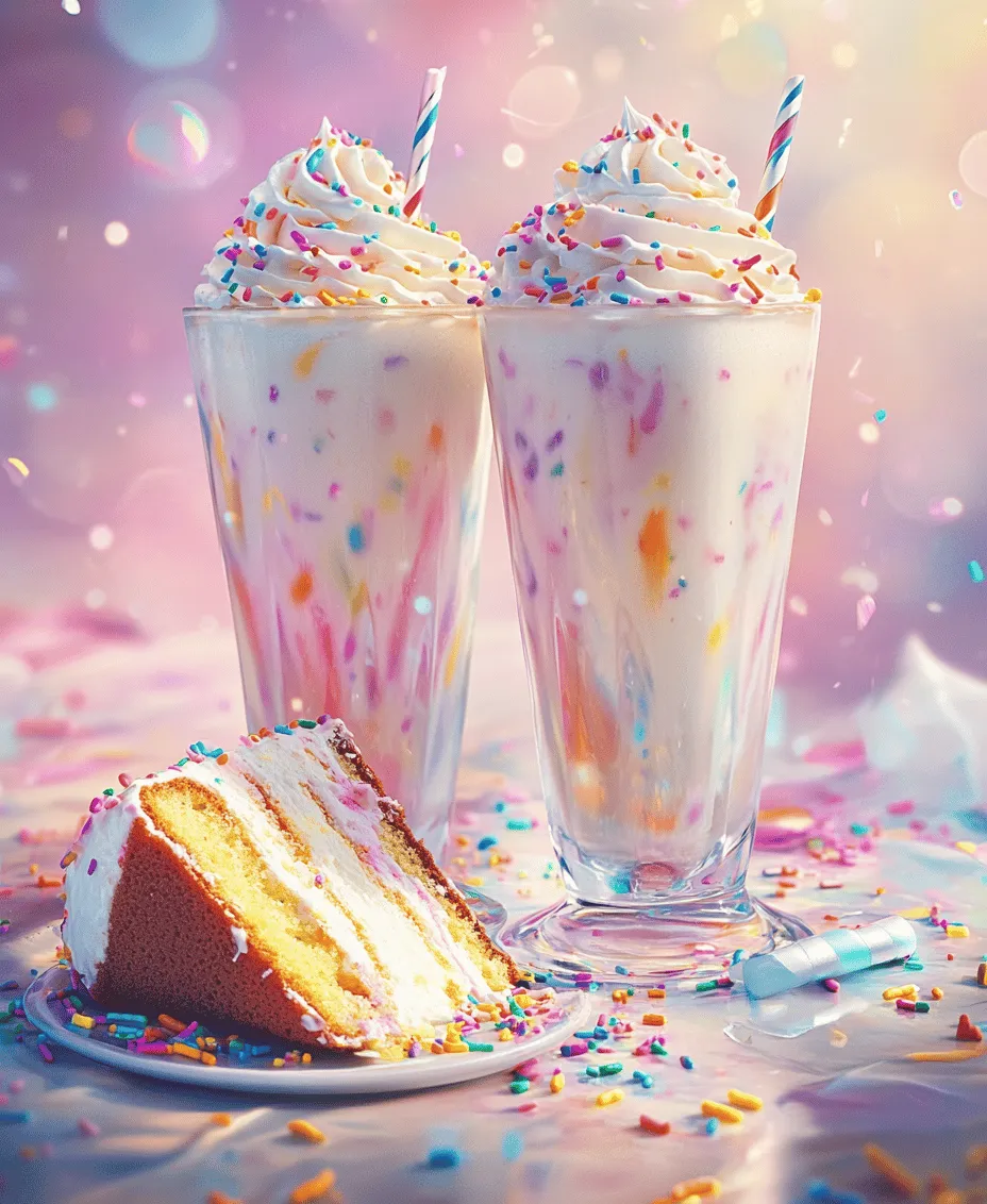 In the realm of desserts, few things can evoke joy quite like a well-crafted milkshake. The Birthday Cake Milkshake, with its delightful blend of vanilla ice cream, cake crumbs, and colorful sprinkles, is a celebration in a glass. This indulgent treat not only captures the essence of festive occasions but also brings a sense of nostalgia, reminiscent of childhood birthday parties filled with laughter, candles, and cake. Perfect for birthdays, anniversaries, or just a day that deserves a sweet treat, this milkshake marries the rich flavors of traditional birthday cake with the creamy, smooth texture of ice cream, creating a drinkable dessert that is sure to bring smiles.
