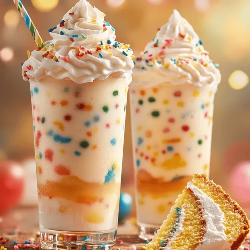 In the realm of desserts, few things can evoke joy quite like a well-crafted milkshake. The Birthday Cake Milkshake, with its delightful blend of vanilla ice cream, cake crumbs, and colorful sprinkles, is a celebration in a glass. This indulgent treat not only captures the essence of festive occasions but also brings a sense of nostalgia, reminiscent of childhood birthday parties filled with laughter, candles, and cake. Perfect for birthdays, anniversaries, or just a day that deserves a sweet treat, this milkshake marries the rich flavors of traditional birthday cake with the creamy, smooth texture of ice cream, creating a drinkable dessert that is sure to bring smiles.