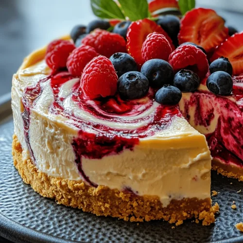 Cheesecake is a dessert that has captivated the hearts and taste buds of many. Its rich, creamy texture and versatile nature make it a beloved choice for various occasions, from casual family dinners to elegant celebrations. Among the myriad of cheesecake variations, the Berry Swirl Cheesecake Delight stands out not only for its delightful taste but also for its striking visual presentation. This dessert artfully combines the lusciousness of traditional cheesecake with the vibrant flavors of fresh mixed berries, creating a treat that is as pleasing to the eyes as it is to the palate.