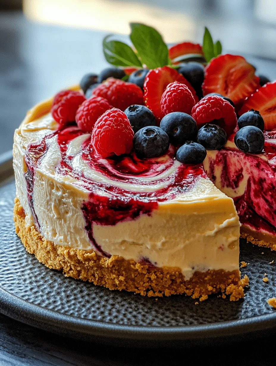 Cheesecake is a dessert that has captivated the hearts and taste buds of many. Its rich, creamy texture and versatile nature make it a beloved choice for various occasions, from casual family dinners to elegant celebrations. Among the myriad of cheesecake variations, the Berry Swirl Cheesecake Delight stands out not only for its delightful taste but also for its striking visual presentation. This dessert artfully combines the lusciousness of traditional cheesecake with the vibrant flavors of fresh mixed berries, creating a treat that is as pleasing to the eyes as it is to the palate.
