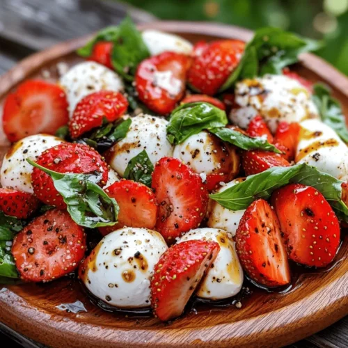 Capturing the essence of summer in a dish, the Balsamic Strawberry Caprese is a delightful fusion of flavors and textures that evokes the warmth and vibrancy of the season. This simple yet elegant salad combines the creaminess of fresh mozzarella with the natural sweetness of ripe strawberries, all brought together with aromatic basil and a tangy balsamic glaze. As you take your first bite, the luscious strawberries burst with juice, complemented by the soft, rich mozzarella and the fragrant basil, creating a symphony of flavors that is both refreshing and satisfying. In this article, we’ll explore the ingredients, preparation, and the cultural significance of this refreshing dish that has become a favorite for summer gatherings, picnics, and light lunches.