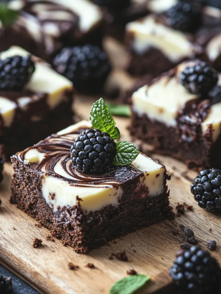 Indulging in a rich dessert is one of life's simple pleasures, and what better way to treat yourself than with a batch of Blackberry Cream Cheese Brownies? This recipe is a divine concoction that marries the deep, rich flavor of chocolate with the bright, tangy notes of fresh blackberries. The result is a dessert that is not only visually stunning but also a delightful balance of flavors and textures. Each bite reveals a luscious layer of cream cheese, punctuated by the juicy sweetness of blackberries, making these brownies a standout choice for any occasion.
