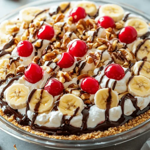 As the warm sun graces us with its presence, nothing quite hits the spot like a refreshing, indulgent dessert. Enter the Frozen Banana Split Pie, a dessert that captures the essence of the classic banana split but in an innovative pie format. This delightful treat combines the beloved flavors of bananas, chocolate, and whipped cream, all nestled in a crunchy, homemade graham cracker crust. Perfect for summer barbecues, birthday parties, or just a cozy night in, this pie is a crowd-pleaser that will leave everyone asking for seconds.