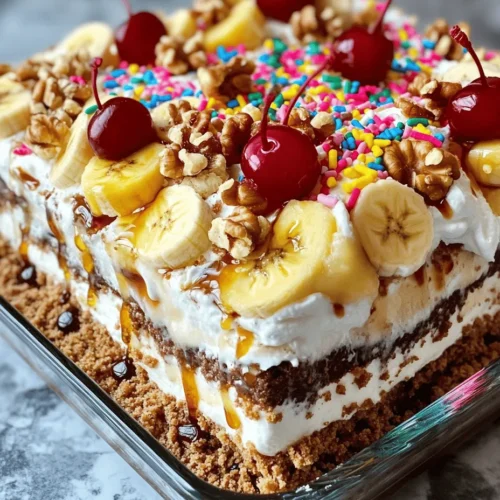Are you looking for a dessert that is not only easy to prepare but also brings a smile to every face at the table? The no-bake banana split cake is the answer! This delightful creation captures the essence of the classic banana split dessert while transforming it into a beautifully layered cake that requires minimal effort and time. With its blend of creamy textures, sweet fruity flavors, and a hint of nostalgia, this cake is perfect for gatherings, celebrations, or simply as a sweet treat to enjoy at home.