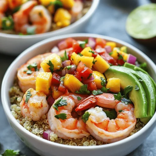 Welcome to a vibrant culinary journey with our Shrimp & Avocado Bowls with Mango Salsa. This dish is not just a meal; it's an experience that embodies the essence of fresh, healthy eating. Perfect for any occasion, whether you're hosting a casual summer gathering or simply looking for a nutritious weeknight dinner, these bowls are sure to impress. The combination of tender shrimp, creamy avocados, and the zesty mango salsa creates a harmonious blend of flavors that delights the palate and nourishes the body.
