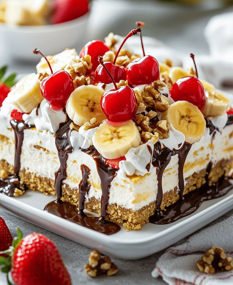 If you’re looking for a dessert that brings together nostalgia and modern flair, then the Banana Split Cake Delight is your answer. This delightful dessert takes the classic flavors of the beloved banana split and transforms them into a cake that is not only visually appealing but also incredibly easy to prepare. With layers of creamy goodness, fresh fruits, and a crunchy base, this cake is perfect for any occasion, whether it's a summer barbecue, a family gathering, or a birthday party. The vibrant colors of the fruits combined with the rich textures create a feast for the eyes and the palate, making it a favorite among both children and adults alike.