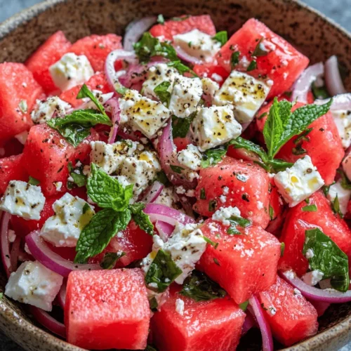 As the sun shines brighter and the temperatures rise, nothing beats the refreshing taste of a summer salad. One such dish that has become a staple in warm-weather dining is the Watermelon & Feta Salad. This delightful combination of sweet, juicy watermelon and creamy feta cheese not only tantalizes the taste buds but also offers a burst of color and freshness to any meal. Whether served at a backyard barbecue, a picnic, or as a light lunch, this salad is both visually stunning and incredibly easy to prepare.