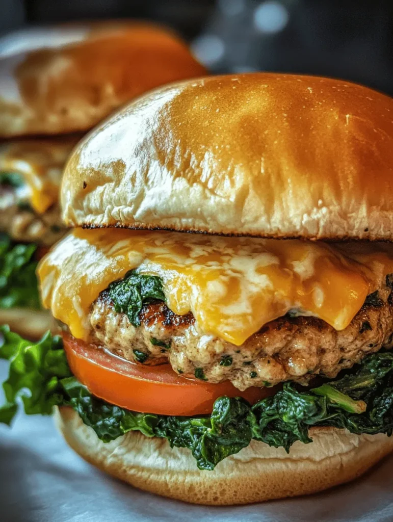 The Cheesy Spinach Delight Burgers stand out not only for their flavor but also for their versatility. Packed with protein and essential vitamins, these burgers are an excellent choice for those seeking to incorporate more healthy ingredients into their diets without sacrificing taste. Ground chicken serves as a leaner alternative to traditional beef, while fresh spinach adds a vibrant touch and a wealth of nutrients. The creamy white cheddar cheese enhances the overall flavor profile, giving these burgers a rich, indulgent quality that you won’t find in your average health-conscious meal.
